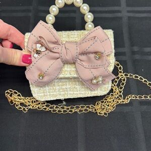 Charming Cream and Pink Bow Kids Handbag